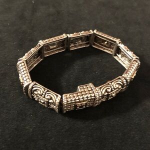 Vintage Ornate Silver-Tone Bracelet Magnetic Closure